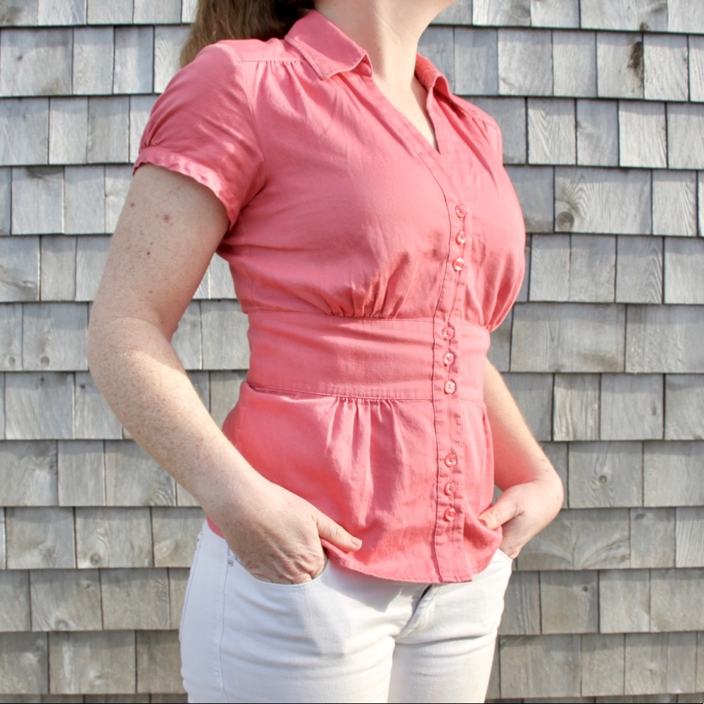 Ann Taylor Peplum Coral Button Down Blouse